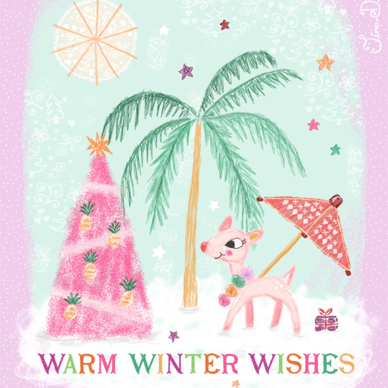 Warm Winter Wishes Christmas Illustration by Tina Devins