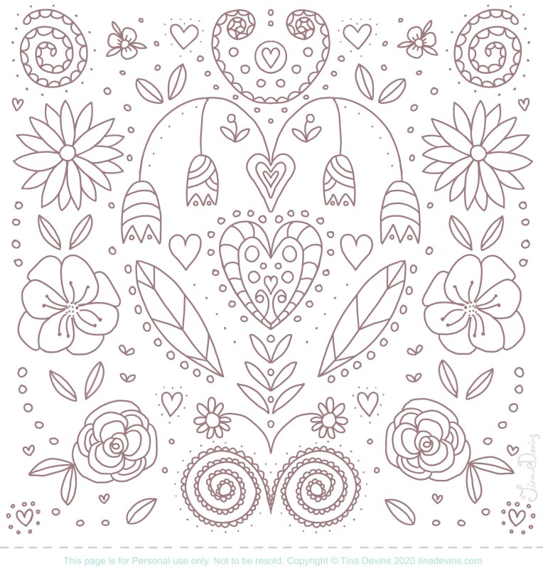 Free colouring page, design by Tina Devins